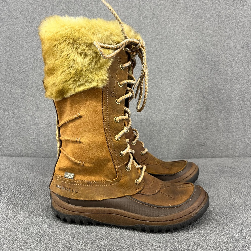 Merrell Brown Sugar Winter Boots Womens 7 Brown Waterproof Insulated Fur Trim